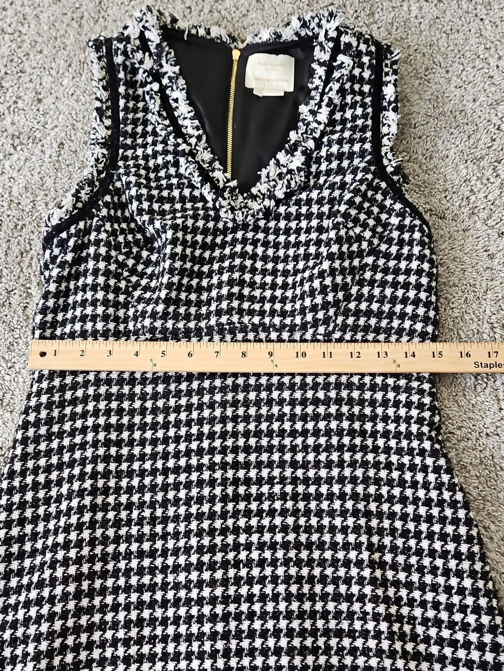 Kate Spade Mini Tweed Black and White Houndstooth V-Neck Dress 6 A Line Preppy